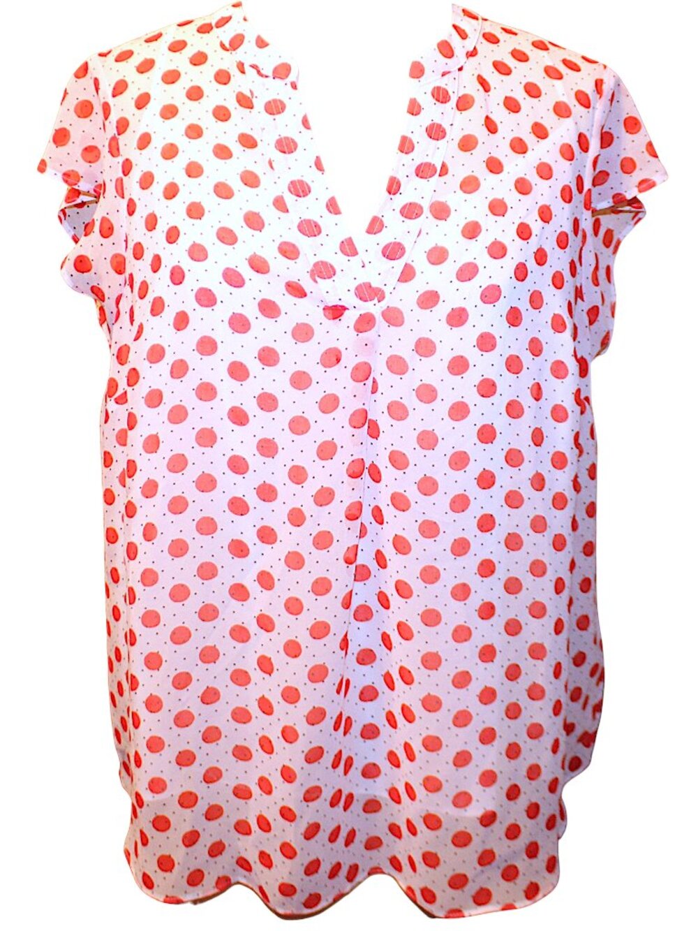 Boden Tomato Red Polka Dot Blouse 12 2pc Sheer Cami Set Flutter Sleeve Scallop